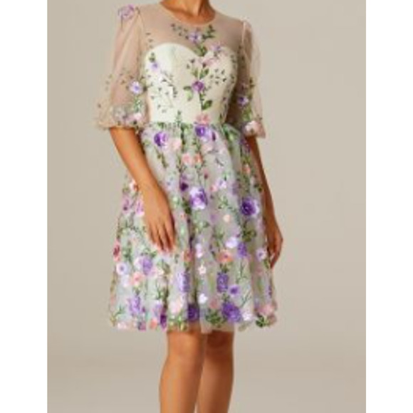 AW BRIDAL 6 S cream Dawn floral embroidered party homecoming mini dress NEW 0b3 - Picture 1 of 8